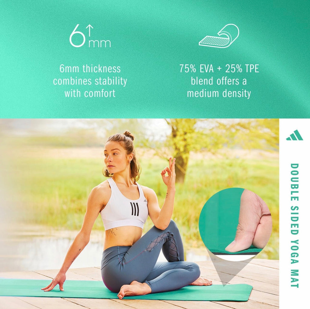 Adidas Double Sided Yoga Mat 6mm EVA TPE Non Slip Exercise Fitness Green