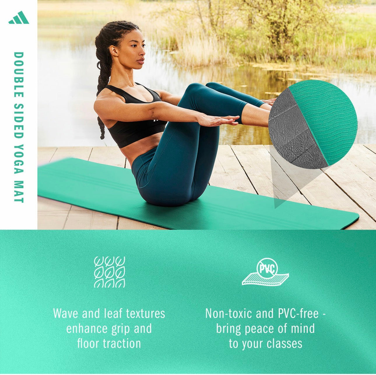 Adidas Double Sided Yoga Mat 6mm EVA TPE Non Slip Exercise Fitness Green