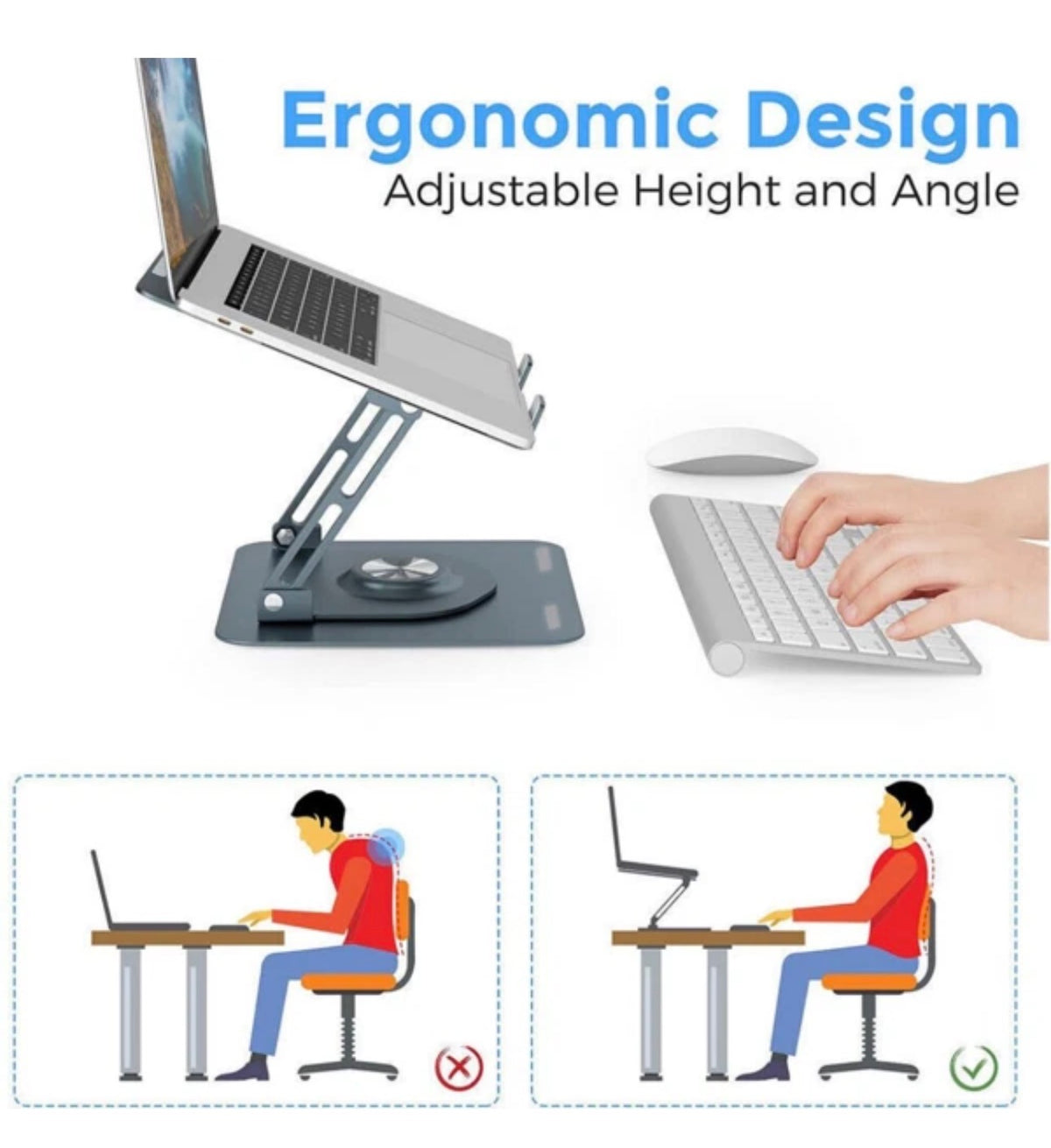 360° Rotating Laptop Stand Adjustable Metal Holder for Desk