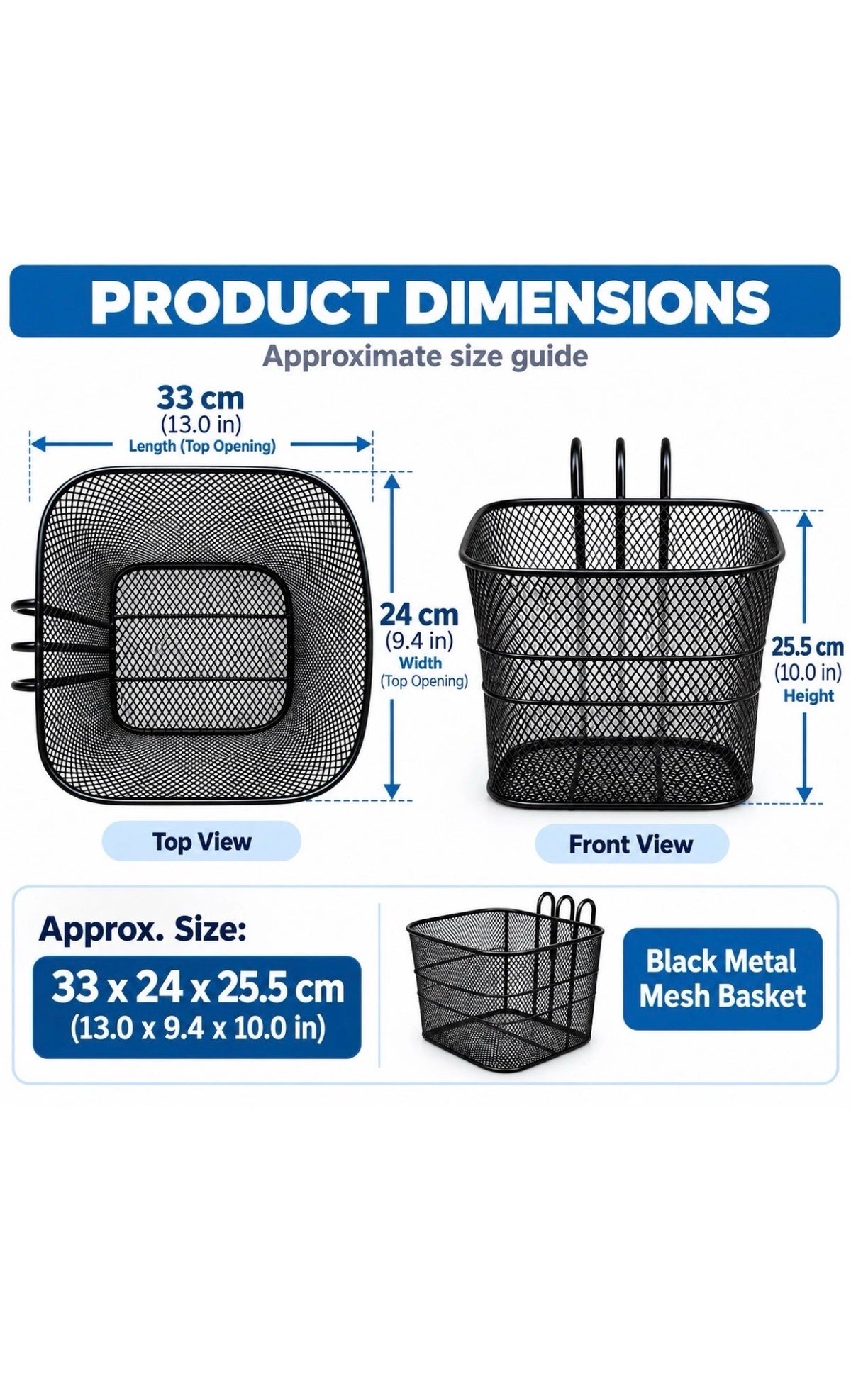 Detachable Front Bike Basket Metal Bicycle Handlebar Shopping Storage Basket