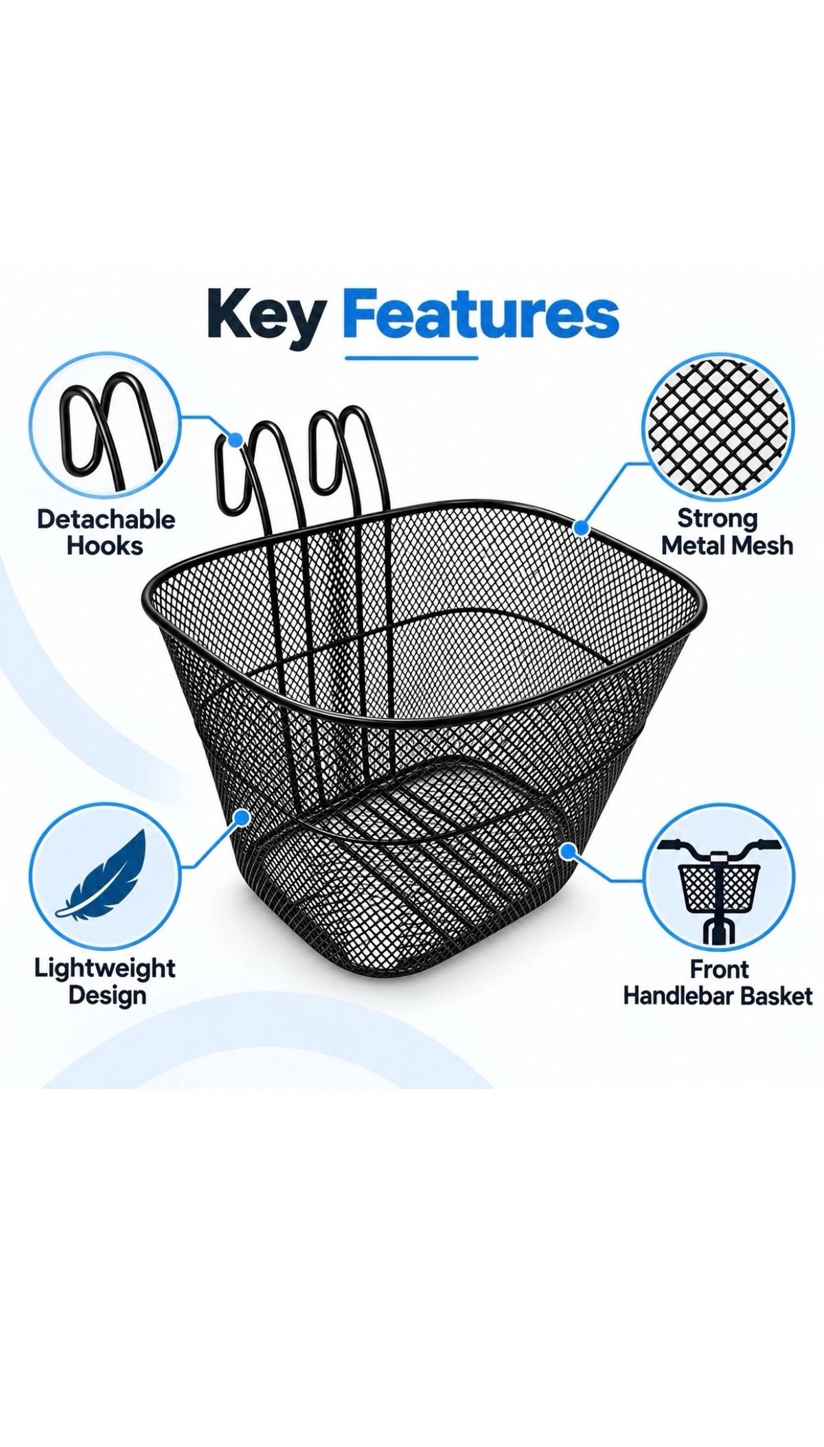 Detachable Front Bike Basket Metal Bicycle Handlebar Shopping Storage Basket