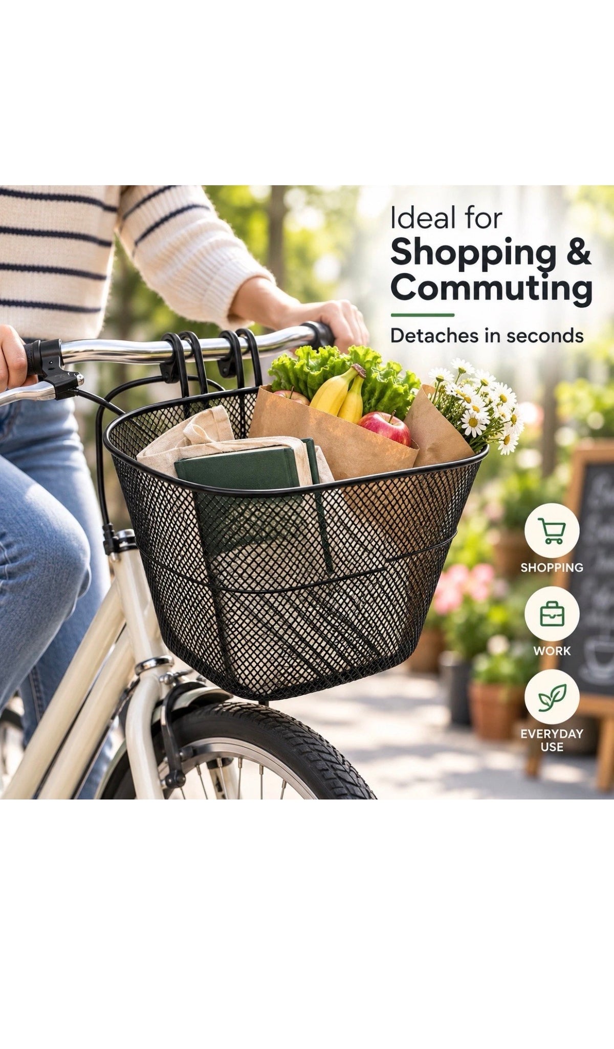 Detachable Front Bike Basket Metal Bicycle Handlebar Shopping Storage Basket