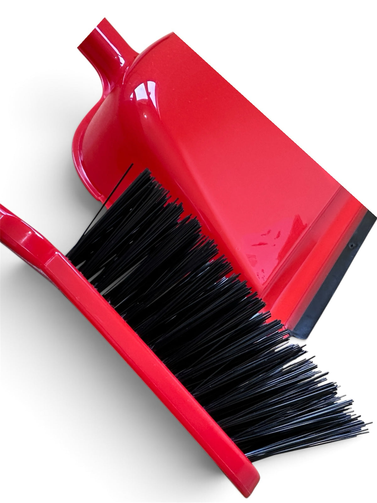 HSNR Ltd red dustpan and stiff black bristle brush cleaning set with a flexible rubber lip for efficient sweeping.